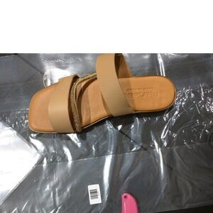 Mariella Slide Women's Embellished Sandal Tan Strappy Rose Gold, Size 7.5